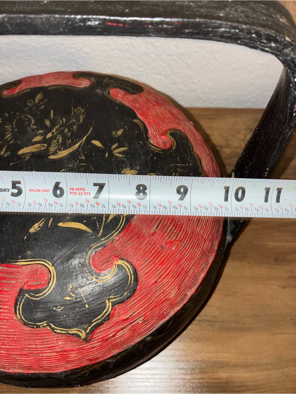 Vintage Chinese Peranakan Wedding Basket Hand Painted Black Red Bamboo rare - Picture 4 of 16
